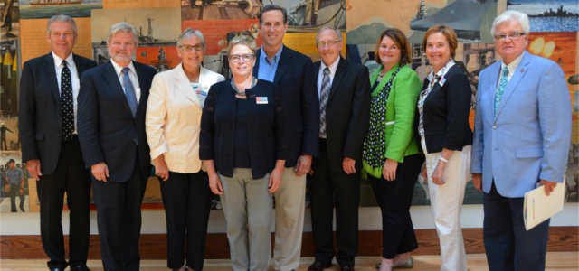 (L-R): Leon Kuehner, Executive Director of the Iowa Alliance for Arts Education; Robert Lynch, President and CEO of Americans for the Arts; Mary Luehrsen, NAMM Director of Public Affairs and Government Relations; Robin Walenta, Vice Chair of NAMM and President of West Music Co.; presidential candidate Sen. Rick Santorum; TJ Marcsisak, CEO of Nishna Valley Credit Union; Chris Kramer, Deputy Director of the Iowa Department of Cultural Affairs (Iowa Arts Council); Linda Langston, Linn County IA Supervisor; and Paul Dennison, Iowa Arts Council Board/KILJ Radio.