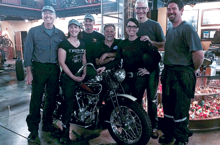 Above from left to right: Joe Lamond of NAMM, Beth Talbott and Brad Talbott from Deals Gap Motorcycle Resort, Dale Walksler from Wheels Through Time, Sandy Goff and Mark Goff from Paige’s Music, and Yamaha’s Garth Gillman.